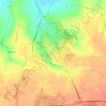 Papworth Everard topographic map, elevation, terrain