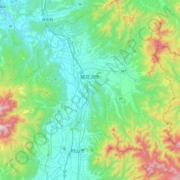 尾花澤市 topographic map, elevation, terrain