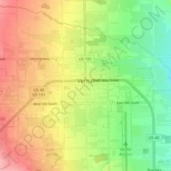 Vernal topographic map, elevation, terrain