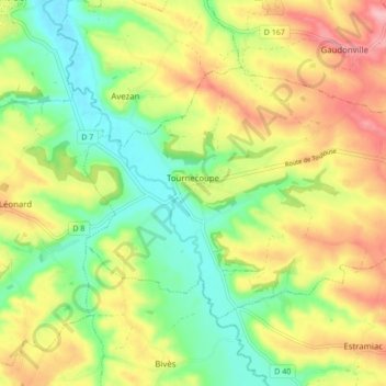Tournecoupe topographic map, elevation, terrain