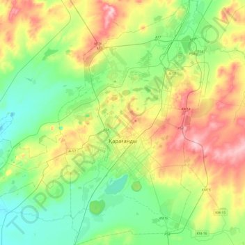 Karagandy topographic map, elevation, terrain