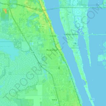 Cocoa topographic map, elevation, terrain