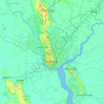 Yangon City topographic map, elevation, terrain
