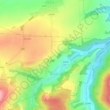 Brodec topographic map, elevation, terrain