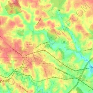 Wellford topographic map, elevation, terrain