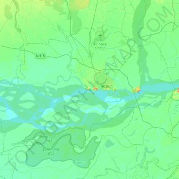 Tezpur topographic map, elevation, terrain