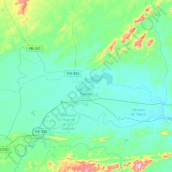 Sousa topographic map, elevation, terrain