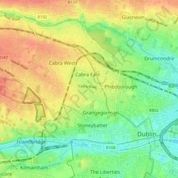 Dublin 7 topographic map, elevation, terrain
