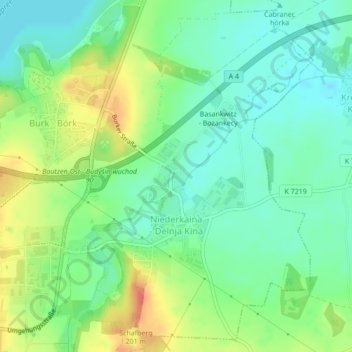 Niederkaina topographic map, elevation, terrain