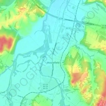 Moorefield topographic map, elevation, terrain