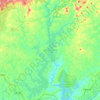 Lake Keowee topographic map, elevation, terrain