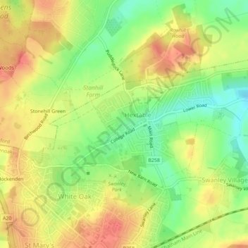 Hextable topographic map, elevation, terrain