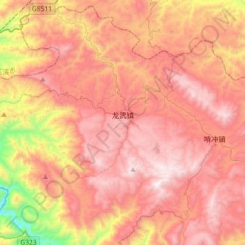 龙武镇 topographic map, elevation, terrain