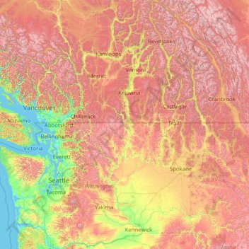 Columbia River topographic map, elevation, terrain