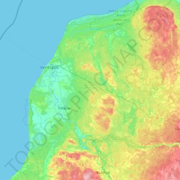 Ventspils novads topographic map, elevation, terrain