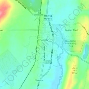 Woodsboro topographic map, elevation, terrain