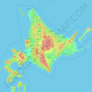 Hokkaido Region topographic map, elevation, terrain
