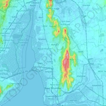 Navi Mumbai topographic map, elevation, terrain