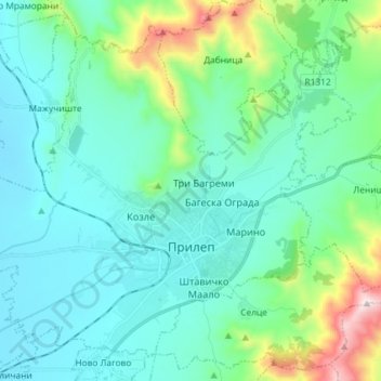 Prilep topographic map, elevation, terrain