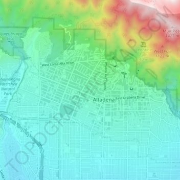 Altadena topographic map, elevation, terrain