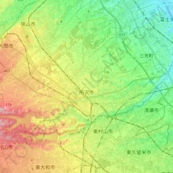 所澤市 topographic map, elevation, terrain