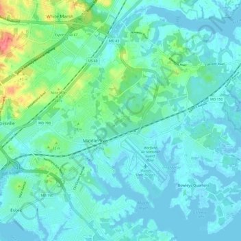 Middle River topographic map, elevation, terrain
