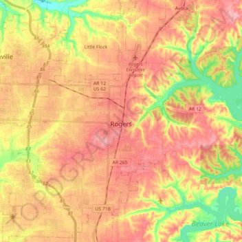 Rogers topographic map, elevation, terrain