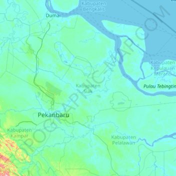 Siak Regency topographic map, elevation, terrain