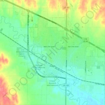 Hays topographic map, elevation, terrain