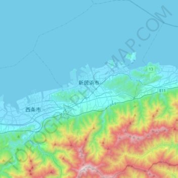 新居滨市 topographic map, elevation, terrain
