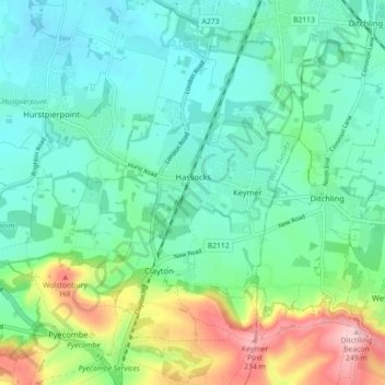 Hassocks topographic map, elevation, terrain