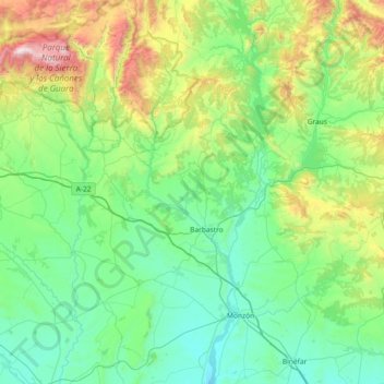 Somontano de Barbastro topographic map, elevation, terrain