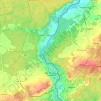 Bad Muskau - Mužakow topographic map, elevation, terrain