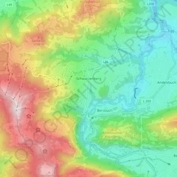 Schwarzenberg topographic map, elevation, terrain