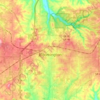 Bloomington topographic map, elevation, terrain