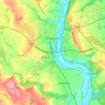 Bridgnorth topographic map, elevation, terrain