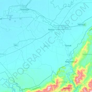 Nazira topographic map, elevation, terrain