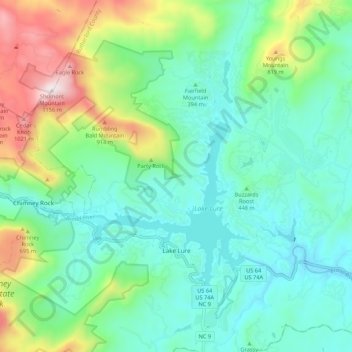 Lake Lure topographic map, elevation, terrain