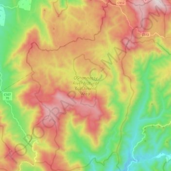 OShannassy River Natural Catchment Area topographic map, elevation, terrain