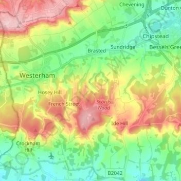 Brasted topographic map, elevation, terrain