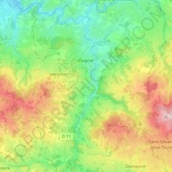 Clugnat topographic map, elevation, terrain