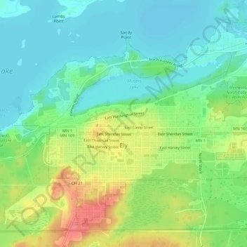 Ely topographic map, elevation, terrain