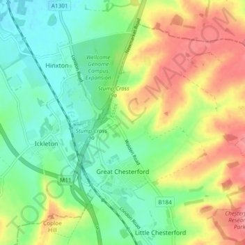 Great Chesterford topographic map, elevation, terrain
