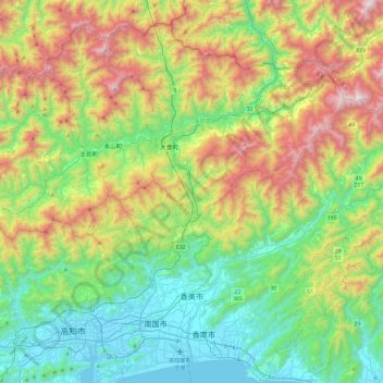 香美市 topographic map, elevation, terrain