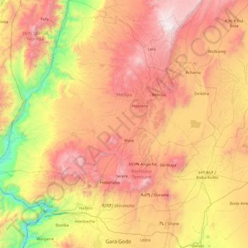 Hadiya topographic map, elevation, terrain