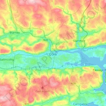 Cork topographic map, elevation, terrain