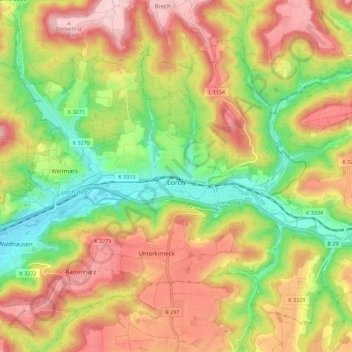 Lorch topographic map, elevation, terrain