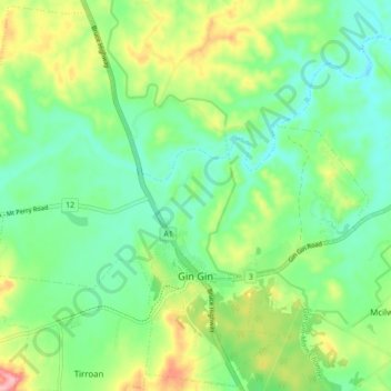 Gin Gin topographic map, elevation, terrain