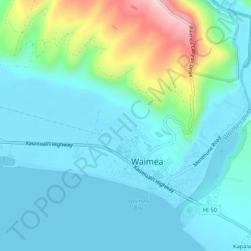 Waimea topographic map, elevation, terrain