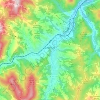 Slavsko topographic map, elevation, terrain